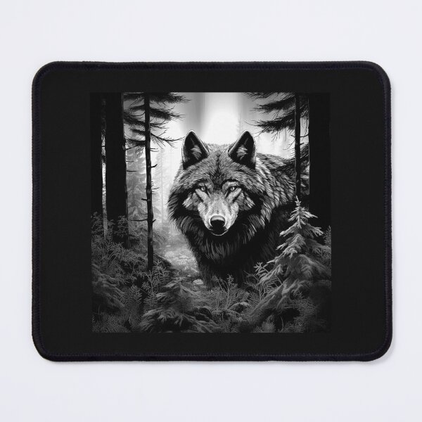 Item preview, Lone Wolf in a Dark Forest Black and White designed and sold by inkoutninja.