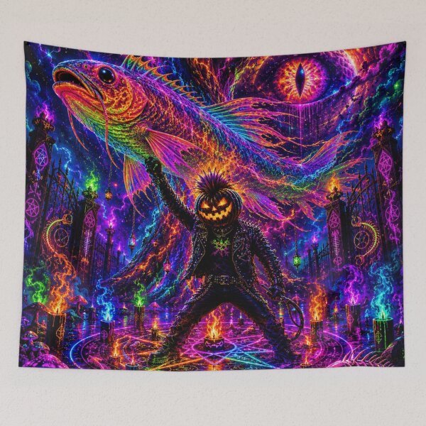 Item preview, Headless Horseman Neon Ritual - Psychedelic Halloween Fantasy Art designed and sold by TheHorsemanRidesAgain.