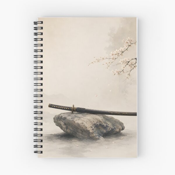 Item preview, Katana Art – Wabi Sabi Japanese Sword on Stone with Cherry Blossoms designed and sold by Yuzanart-japan.