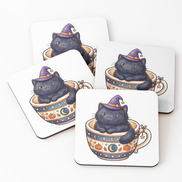 Item preview, Cute Witchy Black Cat in Coffee Mug Sticker designed and sold by POKPAK.