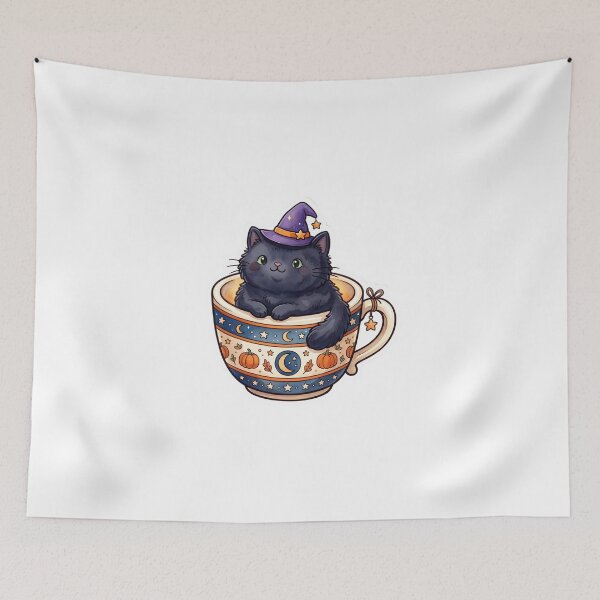 Item preview, Cute Witchy Black Cat in Coffee Mug Sticker designed and sold by POKPAK.
