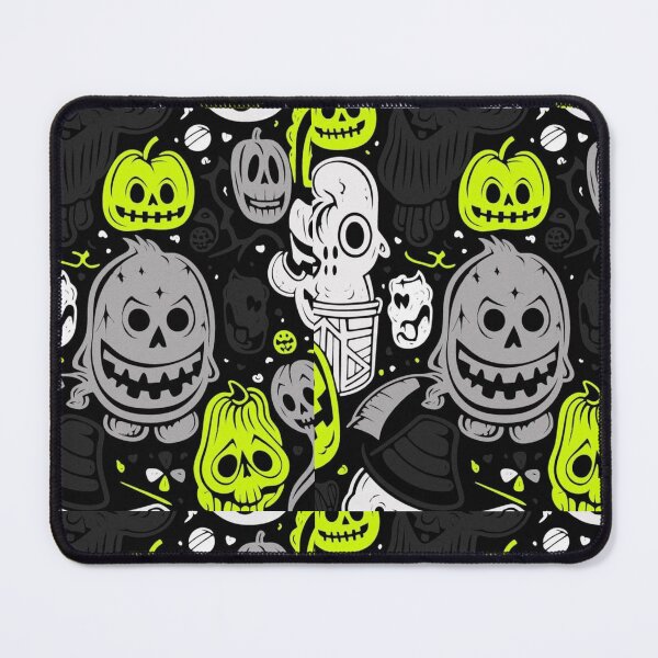 Item preview, Neon Halloween Pumpkin and Skull Pattern - Spooky Doodle Graphic Art designed and sold by UrbanCanvas 111.