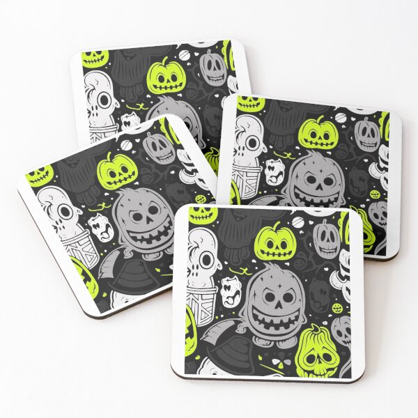 Item preview, Neon Halloween Pumpkin and Skull Pattern - Spooky Doodle Graphic Art designed and sold by GrimNest.