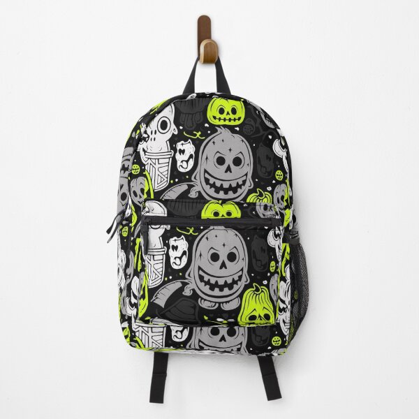 Item preview, Neon Halloween Pumpkin and Skull Pattern - Spooky Doodle Graphic Art designed and sold by UrbanCanvas 111.