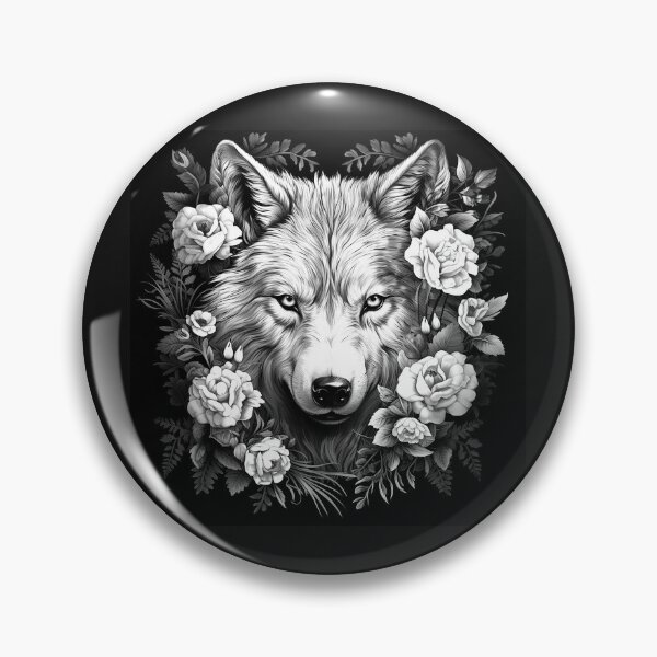 Item preview, Majestic Floral Wolf Portrait in Black and White designed and sold by inkoutninja.