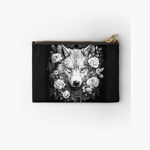 Item preview, Majestic Floral Wolf Portrait in Black and White designed and sold by inkoutninja.