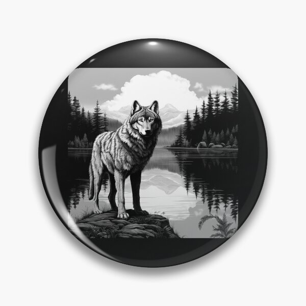 Item preview, Lone Wolf by a Mountain Lake in Black and White designed and sold by inkoutninja.