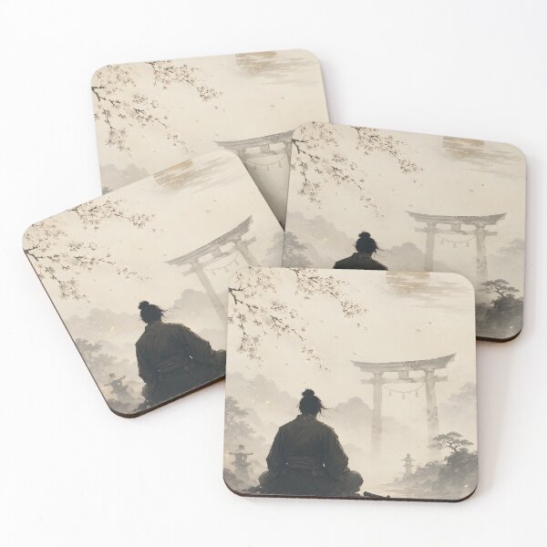 Item preview, Samurai Meditation at Torii Gate, Japanese Shrine Warrior Art designed and sold by Yuzanart-japan.