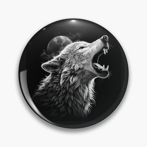 Item preview, Howling Wolf Under the Full Moon in Black and White designed and sold by inkoutninja.
