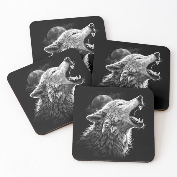 Item preview, Howling Wolf Under the Full Moon in Black and White designed and sold by inkoutninja.