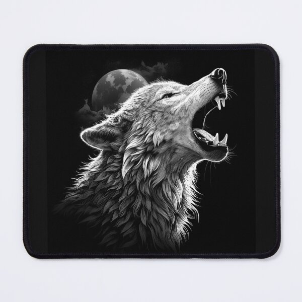 Item preview, Howling Wolf Under the Full Moon in Black and White designed and sold by inkoutninja.