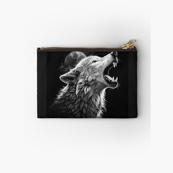 Item preview, Howling Wolf Under the Full Moon in Black and White designed and sold by inkoutninja.