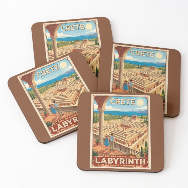 Item preview, Crete Labyrinth Minotaur Retro Travel Poster Maze designed and sold by RetroRewind Studio.