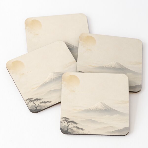 Item preview, Distant Mount Fuji Japanese Art – Serene Off-White Fuji Landscape designed and sold by Yuzanart-japan.