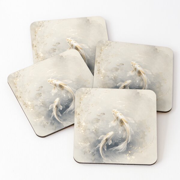 Item preview, Elegant Koi Fish Japanese Art – Graceful Koi Ascent in Soft Off-White Water designed and sold by Yuzanart-japan.