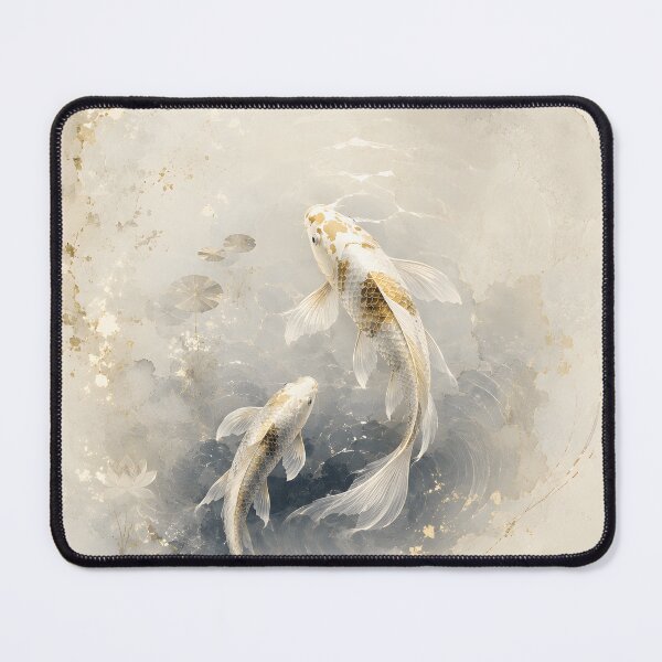 Item preview, Elegant Koi Fish Japanese Art – Graceful Koi Ascent in Soft Off-White Water designed and sold by Yuzanart-japan.