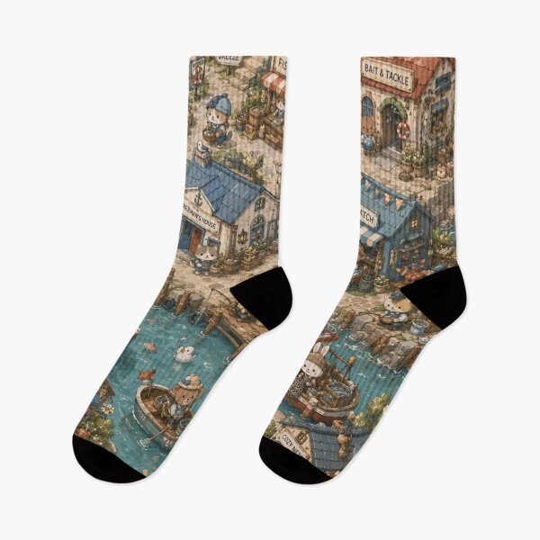 Item preview, Cozy Tiny Fishing Village Pattern designed and sold by 0606PM.