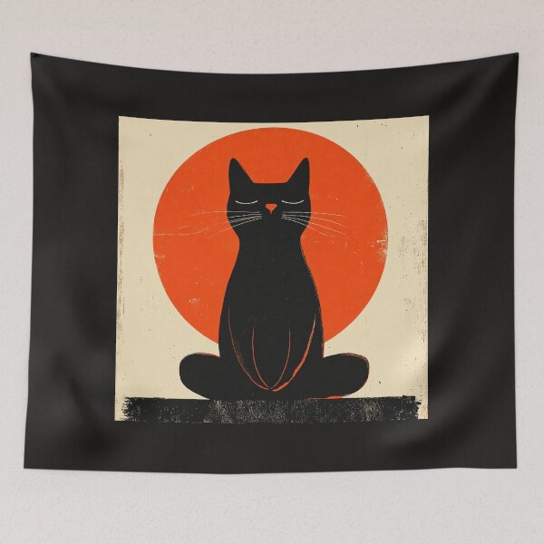 Item preview, Zen Cat, Zero Drama | Minimalist Retro Black Cat Art designed and sold by jeehh.