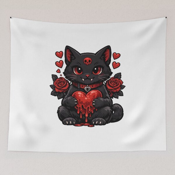 Item preview, Gothic Black Cat Melting Heart Roses designed and sold by Artmares.