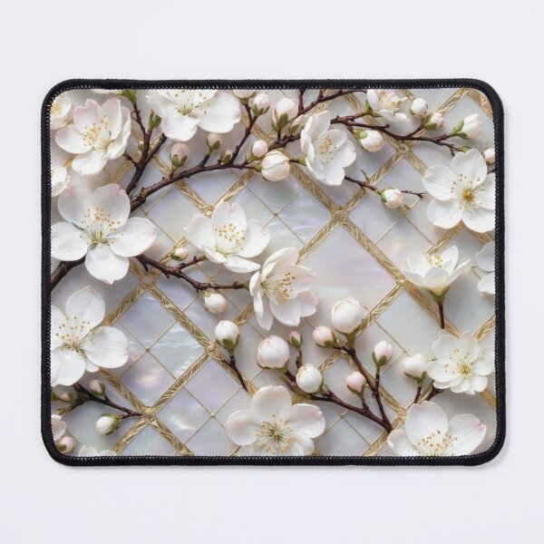 Item preview, Cherry Blossom Gold Lattice Seamless Pattern designed and sold by IntelliMindDesigns.