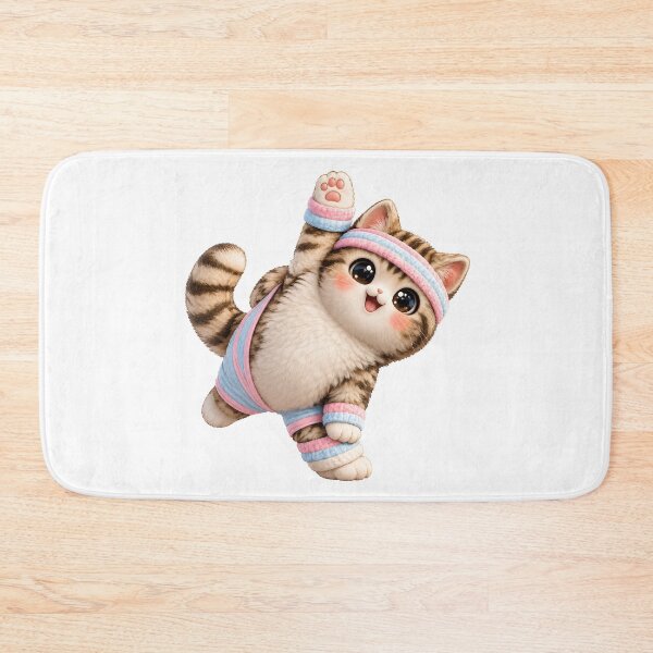 Item preview, Cute Aerobics Cat Kawaii Workout Kitten | Retro Fitness Cat Cartoon designed and sold by Extravanganzza.