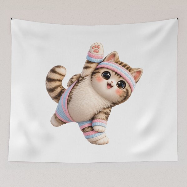 Item preview, Cute Aerobics Cat Kawaii Workout Kitten | Retro Fitness Cat Cartoon designed and sold by Extravanganzza.