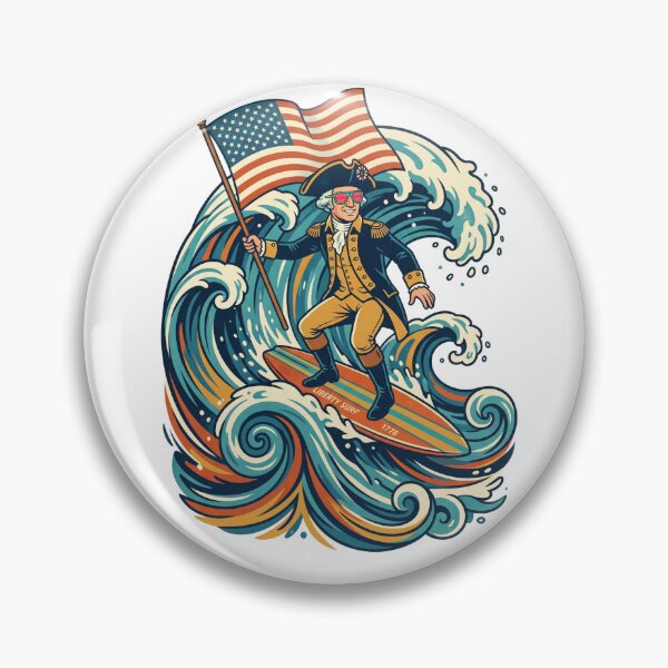 Item preview, George Washington Surfing American Flag Funny Fourth July designed and sold by PictoVibe.