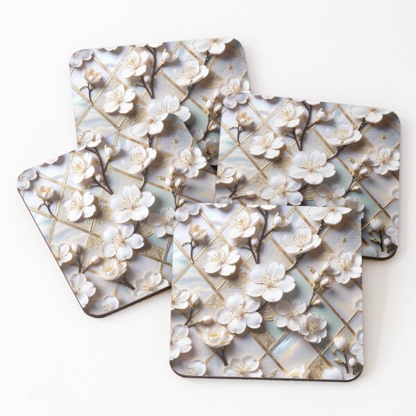 Item preview, Dense Cherry Blossom Gold Lattice Pattern designed and sold by IntelliMindDesigns.