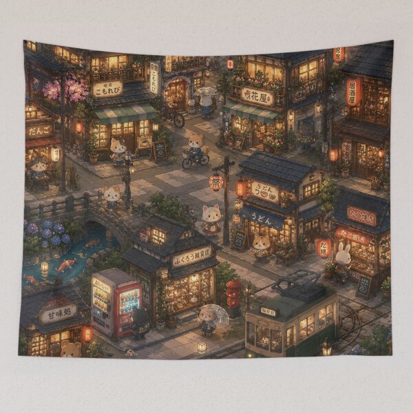 Item preview, Cozy Animal Town Night Street Pattern designed and sold by 0606PM.