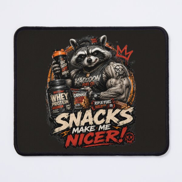 Item preview, Snacks Make Me Nicer Funny Gym Raccoon designed and sold by KrzysztofART.