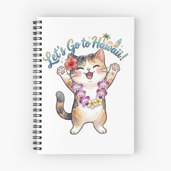 Item preview, Cute Kawaii Calico Cat "Let's Go to Hawaii!" Vacation Vibe designed and sold by LaniDigitalNook.
