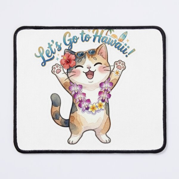 Item preview, Cute Kawaii Calico Cat "Let's Go to Hawaii!" Vacation Vibe designed and sold by LaniDigitalNook.