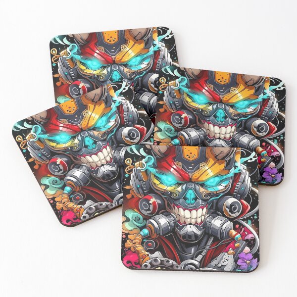 Item preview, Cyberpunk Oni Skull Warrior: Vibrant Futuristic Street Art with Neon Glow designed and sold by nomadspiritco.