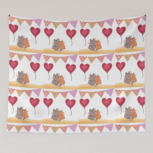 Item preview, Cute Love Cats Illustration | Cozy Couple Cats with Heart Balloons designed and sold by Emianartstudio.