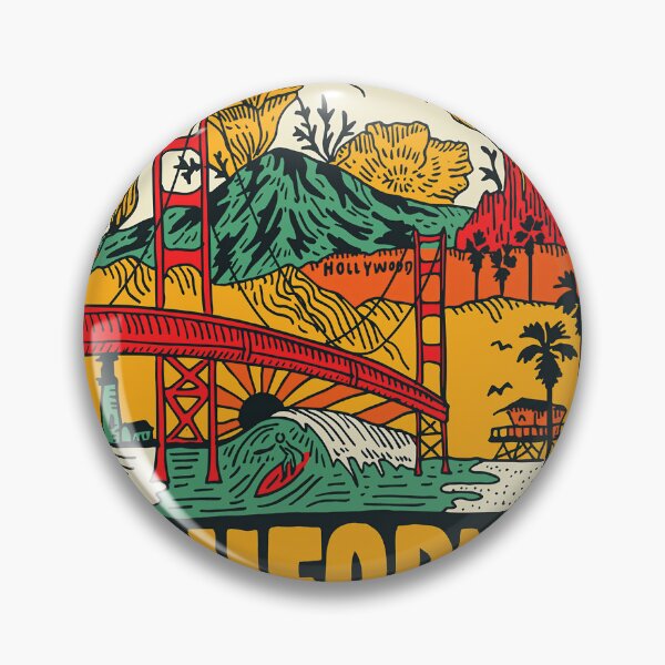 Item preview, Vintage California Travel Poster Illustration with Iconic Landmarks designed and sold by nomadspiritco.