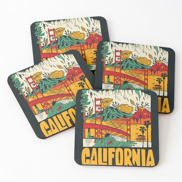 Item preview, Vintage California Travel Poster Illustration with Iconic Landmarks designed and sold by nomadspiritco.