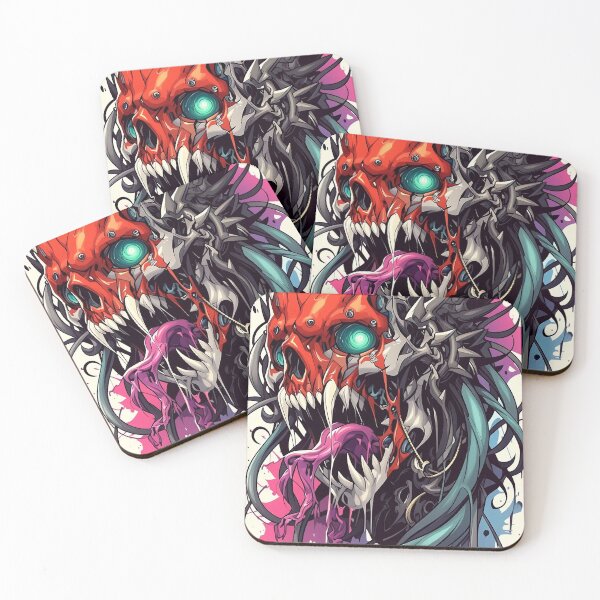 Item preview, Vibrant Cyberpunk Demon Skull Art with Neon Glow and Paint Splatter designed and sold by nomadspiritco.