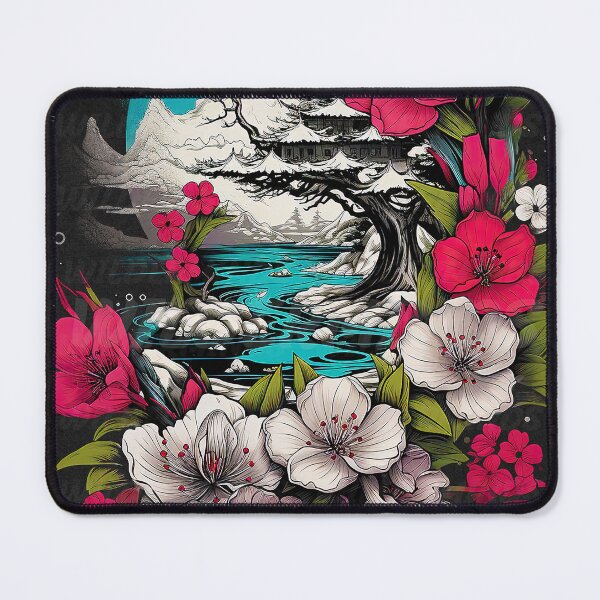Item preview, Serene Japanese Landscape with Pagoda and Cherry Blossoms Art designed and sold by nomadspiritco.