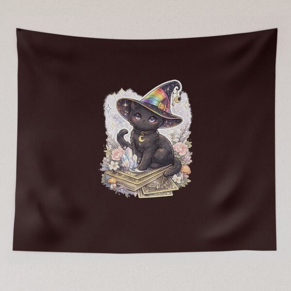 Item preview, Black Witch Cat Rainbow Hat Cute Pride Witchcore Art LGBTQ Rainbow Gift designed and sold by ArtByTripti.