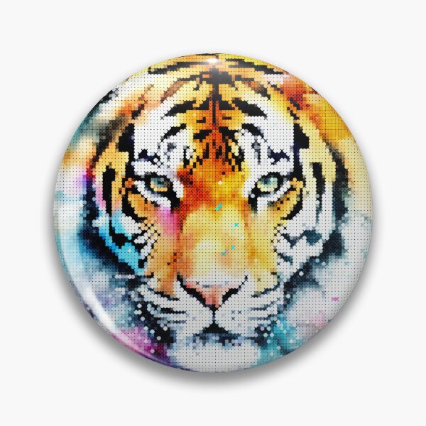 Item preview, Colorful Watercolor Tiger Head in Geometric Cross-Stitch Style designed and sold by A-C-G.