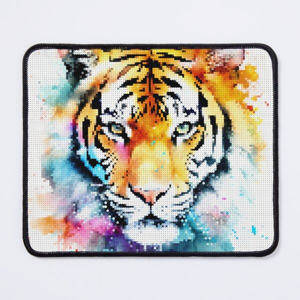 Item preview, Colorful Watercolor Tiger Head in Geometric Cross-Stitch Style designed and sold by A-C-G.