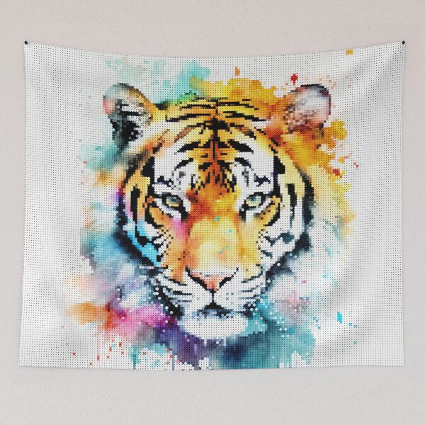 Item preview, Colorful Watercolor Tiger Head in Geometric Cross-Stitch Style designed and sold by A-C-G.