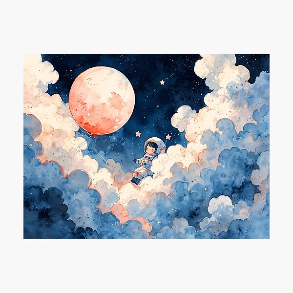 Item preview, Cute Astronaut and Moon Balloon Watercolor Fantasy designed and sold by KiraChie.