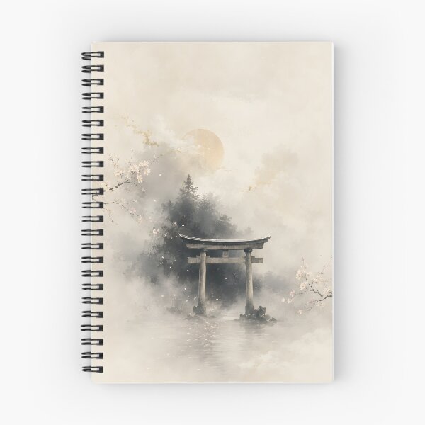 Item preview, Mist Veiled Torii Gate Japanese Art, Sacred Shrine Landscape with Cherry Blossoms designed and sold by Yuzanart-japan.