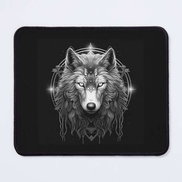 Item preview, Mystical Geometric Wolf Mandala in Black and White designed and sold by inkoutninja.