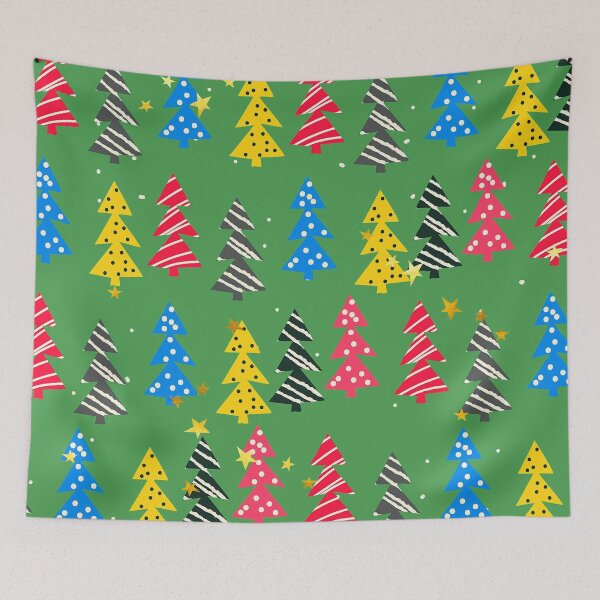 Item preview, Colorful Christmas Trees Contemporary Pattern On Green designed and sold by DEC02.