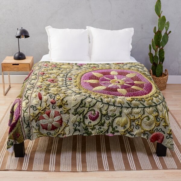 Item preview, Uzbekistan Suzani Floral Embroidery Print designed and sold by Vicky Brago-Mitchell®.