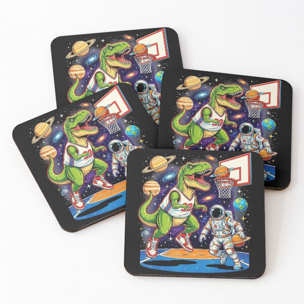 Item preview, T-Rex Basketball Showdown With Astronaut in Cosmic Space Court designed and sold by allistermariam.
