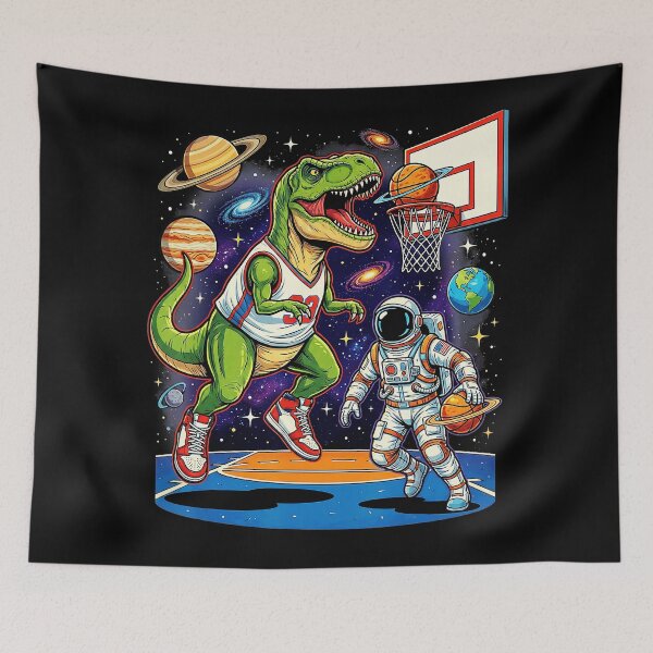 Item preview, T-Rex Basketball Showdown With Astronaut in Cosmic Space Court designed and sold by allistermariam.