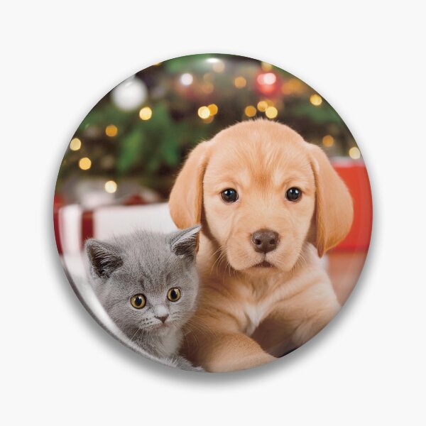 Item preview, Golden Retriever Puppy Christmas Grey Kitten designed and sold by OsakaYumeWorks.